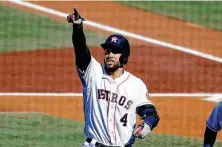 ?? Karen Warren / Staff photograph­er ?? George Springer concludes his seven-year run with the Astros as the franchise leader in postseason home runs with 19.
