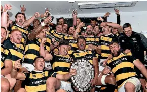  ?? GETTY IMAGES ?? The Taranaki Bulls celebrate after defeating Canterbury and taking the Ranfurly Shield last Saturday in Christchur­ch.