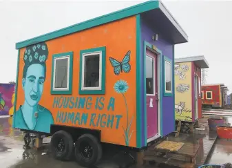  ?? Sarah Ravani ?? Youth Spirit Artworks’ tiny home village, the first sanctioned tiny home encampment in Oakland, eventually will house 26 young people from Oakland and Berkeley ages 18 to 23.