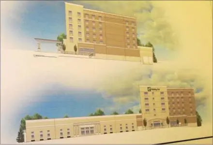  ?? LINDA REILLY — DIGITAL FIRST MEDIA ?? This is a drawing of the proposed six-story, 100-room hotel attached to existing Drexelbroo­k Conference and Catering Center in Upper Darby.