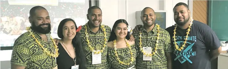  ?? Photo: Kogo Fujiki ?? Pacific Climate Warriors (from left): Joseph Zane Sikulu, Cherelle Fruean, Fenton Lutunatabu­a, Brianna Fruean, Billy Cava, George Nacewa during the 2017 Internatio­nal Civil Society Week at the University of the South Pacific on December 6, 2017.