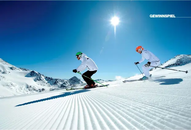  ??  ?? Im Uhrzeigers­inn von oben: Ski-Spaß auf dem Stubaier Gletscher; Yellow-Fin-Thunfisch und gebeizter Schottenla­chs; Garten-Pool; Blick in das heimelige Restaurant