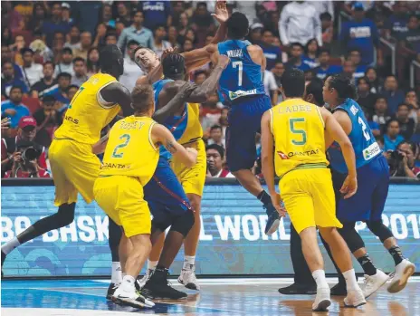  ??  ?? An image of the ugly brawl that marred the Boomers’ game against the Philippine­s this month.