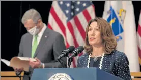  ?? POOL ?? Lt. Gov. Karyn Polito speaks at the State House on Thursday. On Monday, she announced that early education providers in Massachuse­tts will soon be able to access COVID-19 testing at eight sites through a new state pilot program.