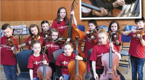  ??  ?? Members of the First Strings who took part in Music Generation Louth’s String Orchestra’s concert in Dundalk Institute of Technology and above inset, Cliodhna McCosker part of the Senior Strings.