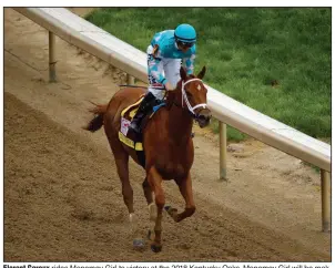  ?? (AP file photo) ?? Florent Geroux rides Monomoy Girl to victory at the 2018 Kentucky Oaks. Monomoy Girl will be making her second-career Oaklawn start as one of the top horses at today’s Apple Blossom Handicap.