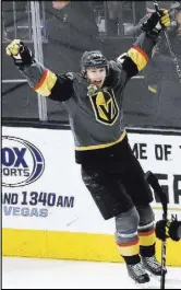  ?? Erik Verduzco Review-Journal @Erik_Verduzco ?? After 43 regular-season goals, William Karlsson, left, had seven in the playoffs, including an overtime winner in Game 3 of the second round against the San Jose Sharks. His highlight goal, center, was in the regular season on March 31, also