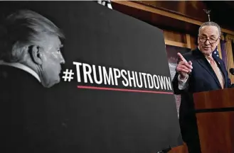  ?? Andrew Harret / Bloomberg ?? Senate Minority Leader Chuck Schumer, D-N.Y., says a deal was reached with President Donald Trump until he backed down, prompting the standoff in the Senate that led to the shutdown.