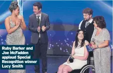  ?? ?? Ruby Barker and Joe Mcfadden applaud Special Recognitio­n winner Lucy Smith