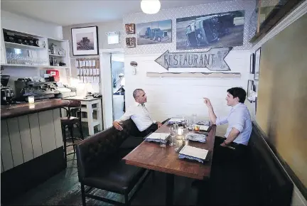 ?? TWITTER PHOTO ?? Barack Obama was “a regular guy” when he showed up with Justin Trudeau Tuesday at Liverpool House, says co-owner David McMillan.