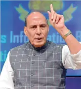  ?? — PTI ?? Union home minister Rajnath Singh at a press meet to announce the three years achievemen­ts of NDA, in New Delhi on Saturday.