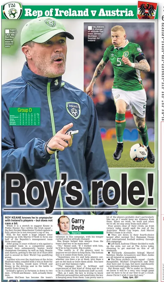  ??  ?? THEY DON’T LIKE ME: But Roy Keane says he doesn’t care TALISMAN: A change of attitude has seen James McClean flourish for Ireland