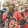  ?? BRENDAN MILLER ?? Mayor Jyoti Gondek, speaking to cheers for the Flames, has agreed to attend the June 7 city council meeting in Oilers colours.