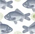  ??  ?? Mind the Gap Fish wallpaper in blue, £150 for 3 rolls covering 4.65m2, Beut
