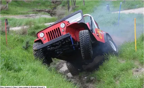  ??  ?? Ross Gregory’s Class 1 Jeep makes it through Hazard 1.