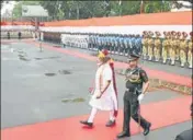  ?? HT ARCHIVE ?? ■ Prime Minister Modi inspects the guard of honour at the I-Day celebratio­ns in New Delhi last year.