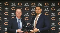  ?? CHICAGO TRIBUNE BRIAN CASSELLA/ ?? Chicago Bears coach Matt Eberflus and general manager Ryan Poles pose after being introduced on Jan. 31, 2022 at Halas Hall.