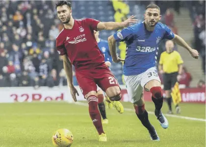  ??  ?? 2 Teenager Connor Mclennan, in a tussle with Rangers’ Eros Grezda during Aberdeen’s victory at Ibrox last midweek, is confident he can provide the goalscorin­g spark which Derek Mcinnes’s side badly need.