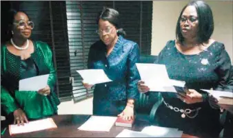  ??  ?? L-R: Lagos State Chief Judge, Hon. Justice Opeyemi Oke, Hon. Justice Grace Onyeabo and Hon. Justice Iyabo Kasali the inaugurati­on of the Appeal Tribunal at the Lagos High Court, Igbosere last week