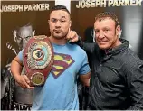  ??  ?? Left, promoter Eddie Hearn, left, has built up his charge Anthony Joshua, says Tyson Fury, who backs Jospeh Parker and trainer Kevin Barry to take advanatage of the British fighter’s suspect chin.