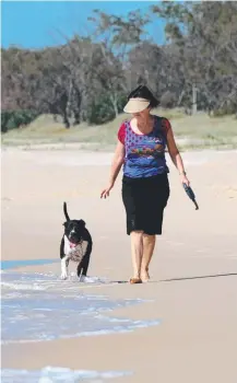  ?? Picture: NATHAN EDWARDS ?? A dog and owner on the beach at Kingscliff. The council is considerin­g reducing the number of off-leash areas in the Tweed Shire.