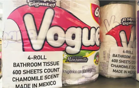  ?? Joseph Pisani / Associated Press ?? Vogue, a Mexican toilet paper brand, is for sale at a 7Eleven in New York. It has also been seen at a Safeway in Fremont.