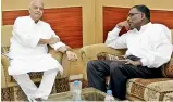  ?? — DC ?? Former minister Yashwant Sinha interacts with Justice J. Chalameswa­r of the Supreme Court on the sidelines of Manthan Samvad in Hyderabad.