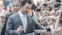  ?? CRAIG ROBERTSON / POSTMEDIA NEWS FILES ?? Matthew McConaughe­y on the red carpet at TIFF last year.
