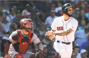  ?? Jim Rogash / Getty Images ?? The Red Sox’s Blake Swihart doubles in two runs against the Indians in the third inning Thursday at Fenway Park.