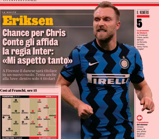  ?? GETTY ?? L’occasione del danese Christian Eriksen, 28 anni, all’Inter dal gennaio 2020