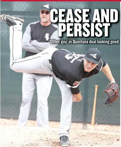  ?? | JOHN ANTONOFF/ FOR THE SUN- TIMES ?? Pitching prospect Dylan Cease allowed one hit and struck out four in two scoreless innings Monday against the A’s.