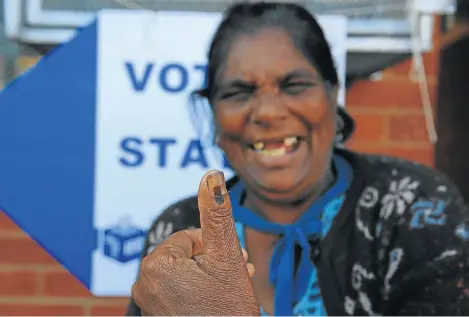  ?? Picture: THULI DLAMINI ?? DOT MARKS THE SPOT: Yogavathie Pillay, 66, has voted in all the elections since 1994. For more election stories and pictures, turn to Pages 4, 6 and 7