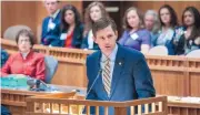  ?? EDDIE MOORE/JOURNAL ?? U.S. Sen. Martin Heinrich speaks to a joint session of the New Mexico Legislatur­e on Monday.