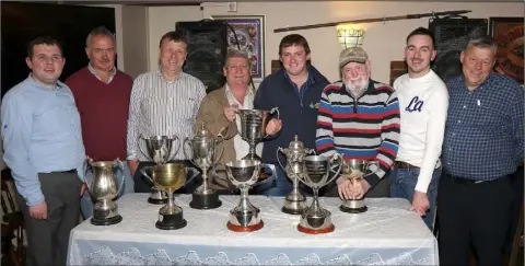  ??  ?? Woodsmen Horseshoe Club members at their celebratio­n night in Podge’s Bar, Bunclody (from left): John Connors, Pat Ryan, Paddy Connors, John Giltrap, Cormac Doyle, Liam Bond, Podge Ryan (proprietor), Tom Connors.