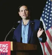  ?? REBECCA BLACKWELL/AP ?? Sen. Marco Rubio, a Republican, speaks at a campaign rally West Miami on Oct. 19.