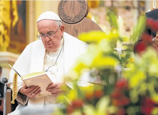  ?? REUTERS ?? Pope Francis leads the Vespers with members of the clergy at the Cathedral of Notre Dame in Quebec City, July 28.