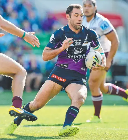  ?? Picture: AAP ?? The Storm’s Cameron Smith takes on Manly’s defence during last week’s dominant win for the Melbourne side.