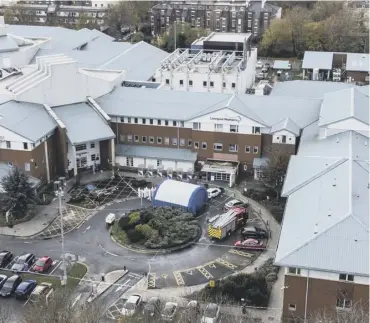  ?? ?? Aerial view of police activity after an explosion at the Liverpool Women’s Hospital killed one person