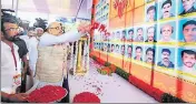  ?? HT PHOTO ?? BJP national president Amit Shah pays tribute on Tuesday to political workers who have been killed in violence in Kannur, Kerala. The district has witnessed several killings this year.