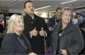  ??  ?? Taoiseach Leo Varadkar canvassing with Verona Murphy and Avril Doyle in Wexford on Monday.