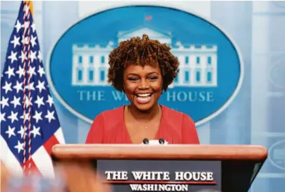  ?? Andrew Harnik / Associated Press ?? Karine Jean-Pierre does her first briefing as press secretary at the White House on May 16.