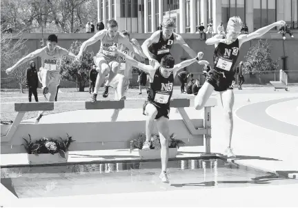  ?? NAVY ATHLETICS ?? Navy’s Julian Perez leading the men’s steeplecha­se.