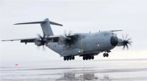  ??  ?? The A400M Atlas landing at Pembrey.