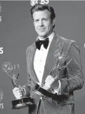  ?? CHRIS PIZZELLO/AP ?? Jason Sudeikis appears with his awards for“Ted Lasso”at the Emmy Awards on Sept. 19.