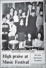  ??  ?? Strontian school’s young music makers received great applause and praise when they took the highest- ever marks at the fourth Lochaber Music Festival in Fort William, reports The Oban Times on March 23, 1978.