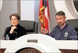  ?? Adam Cook ?? Ringgold’s Mayor Pro Tem Sara Clark and Mayor Nick Millwood address citizen concerns during the Feb. 24 City Council meeting. During the meeting, the board approved launching an inquiry into allegation­s of misconduct made by the former police chief against City Manager Dan Wright.