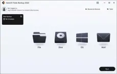  ?? ?? You can back up files and folders, partitions and disks, as well as just your email. The OS option images the entirety of the disk your operating system resides on.