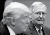  ?? ASSOCIATED PRESS ?? IN THIS SEPT. 5, 2017, FILE PHOTO, Senate Majority Leader Mitch McConnell, R-Ky., (right) listens as President Donald Trump speaks during a meeting with Congressio­nal leaders and administra­tion officials in the Roosevelt Room of the White House in...