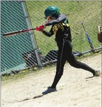  ?? Photo by Ernest A. Brown ?? North Smithfield's Hannah Gaboriault (1) connects for a single in her team’s 14-3 defeat to North Providence Wednesday.