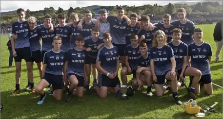  ??  ?? The Michael Dwyers Minor hurlers celebrate after defeating Carnew in the ‘A’ decider in Aughrim last Sunday.